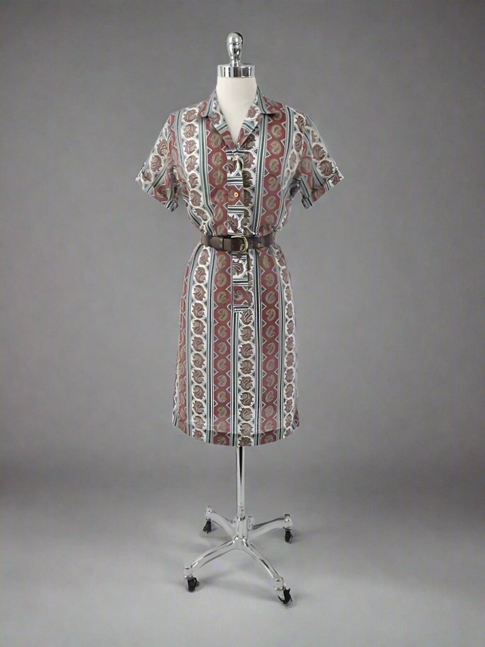 Vintage 60s Paisley Shirt Shift Dress Shirtdress M / S